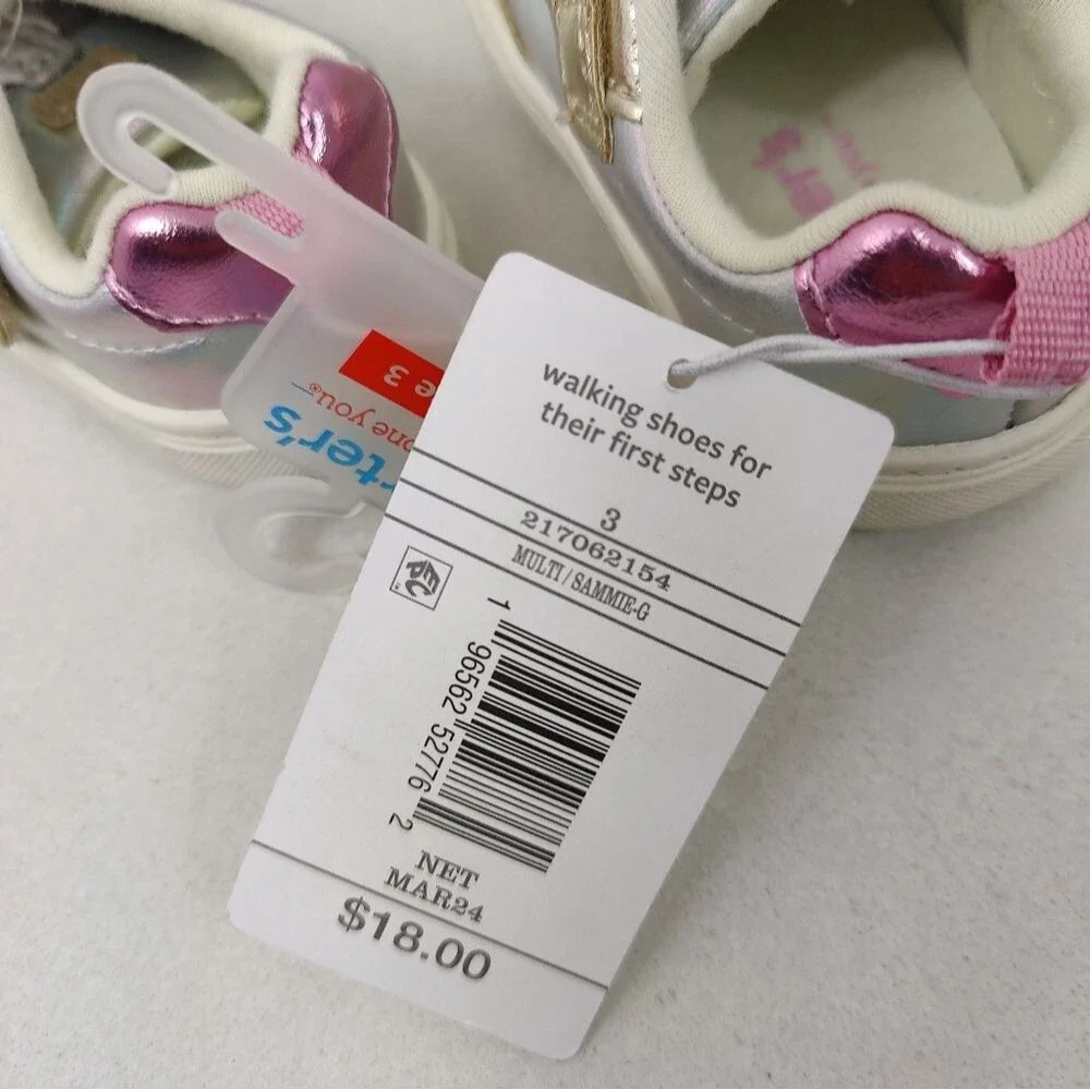 NWT Carter's Sammie Gold Silver Metallic Shimmer Baby Toddler Girls Sneakers, 3
